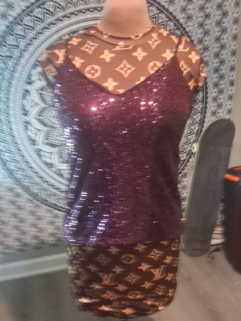 Express Sequin Mini Dress in Brown & Purple Size XS